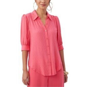 Trina Turk Puff 3/4 Sleeve Elegant Women’s Sparkle Pink Blouse Size Small